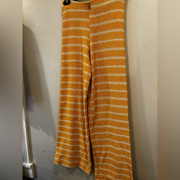 Zara Striped Yellow Women's Pants size M crochet casual summer country garden - Picture 10 of 11